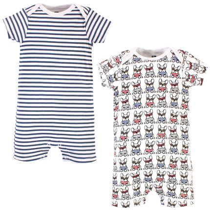 Hudson Baby Unisex Cotton Rompers, French Dog 2-pa