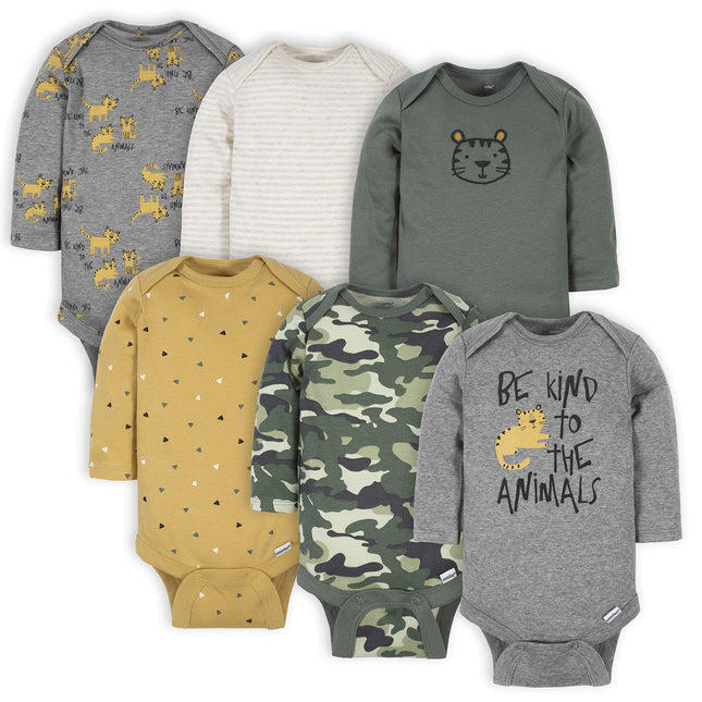 Gerber 6 Pack Baby Boys' Tiger Long Sleeve Onesies