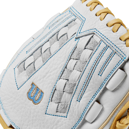 Wilson 2024 A1000® V125 12.5” Outfield Fastpitch Softball Glove - White/Blue/Blonde, Left Hand Throw