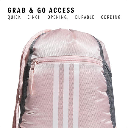 adidas Alliance Ii Sackpack, Sandy Pink/White, One Size, Alliance Sackpack, Drawstring Backpack, Lightweight Small Gym Bag for Women, Soccer Backpack