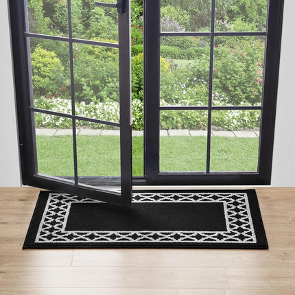 Nautica – Runner Rug | Indoor Runners for Hallways and Entry Rugs| Non-Slip and Non-Skid Entry and Kitchen Door Mat| Machine Washable Entryway Carpet Rugs | 2'2" x 3'9" | Trellis Black