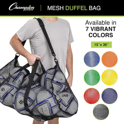 Bolsa de lona de malla Champion Sports con cremallera y correa de hombro ajustable, 15" x 36", azul - Bolsa de gimnasio multiusos de gran tamaño para equipos, artículos deportivos, ropa sucia - Bolsa de viaje y buceo de malla transpirable