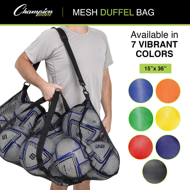 Sac polochon en filet Champion Sports avec fermeture éclair et bandoulière réglable – Sac de sport polyvalent 38 x 91 cm pour équipement, articles de sport, linge – Sac de plongée et de voyage respirant en filet disponible en plusieurs couleurs