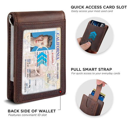 SERMAN Brands RFID Blocking Slim Bifold Genuine Leather Minimalist Front Pocket Wallets for Men with Money Clip Thin Gift, A. Texas Brown 1.s, Small