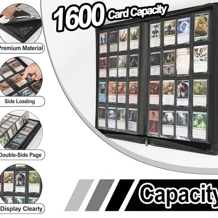 Premium Card Binder 16 Pocket - Fits 1600 Cards，4X4 Ringless Card Album with Sleeves for Trading Cards & Sports Cards（Model C，Classic Navy Blue）