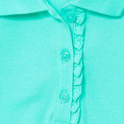 The Children's Place Girls' Short Sleeve Ruffle Pique Polo, Seafrost, 10-12