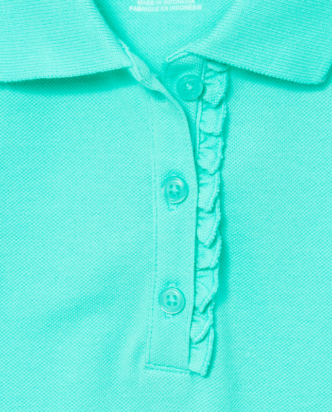 The Children's Place Girls' Short Sleeve Ruffle Pique Polo, Seafrost, 10-12