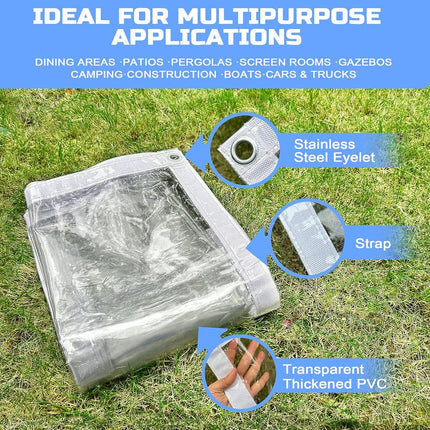 LTCANOPY Clear Tarp 10 x10FT, 20 Mil Clear Vinyl Tarp, Small Cover Clear Plastic Sheeting with Grommets, Double-Stitched Reinforced Edges, Heavy Duty Tarps Waterproof and Tearproof