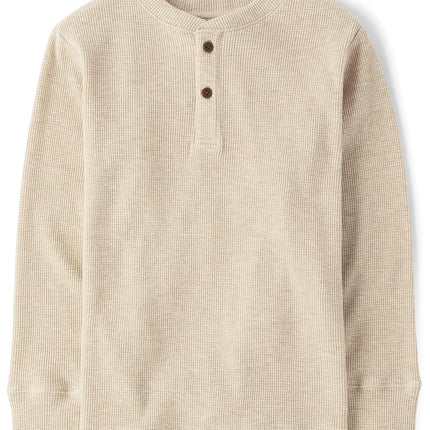 The Children's Place T-shirt thermique Henley à manches longues pour garçons, couleur paille, grande taille