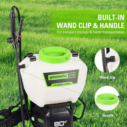 Pulverizador de mochila a batería Greenworks 80V de 15,14 L con 5 boquillas, presión de 70 PSI - Para herbicidas, control de plagas, desinfección y pulverización en jardines, pulverizador inalámbrico de alta presión para uso comercial, solo la herramienta