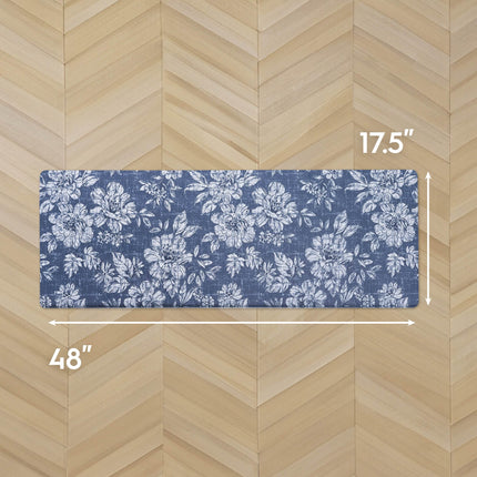 Laura Ashley - Anti-Fatigue Kitchen Mat, Iris Floral Design, Stain, Water & Fade Resistant, Cooking & Standing Relief, Non-Slip Backing, Measures 17.5" x 48", Navy Iris