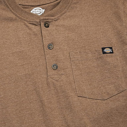 Dickies Men's Long Sleeve Heavyweight Henley Shirt, Brown Duck Single Dye Heather, S