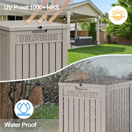 48 Gallon Package Delivery Box for Porch, Storage Box with Lockable Secure, Large Double-Wall Resin Outdoor Package Delivery and Waterproof Deck Box