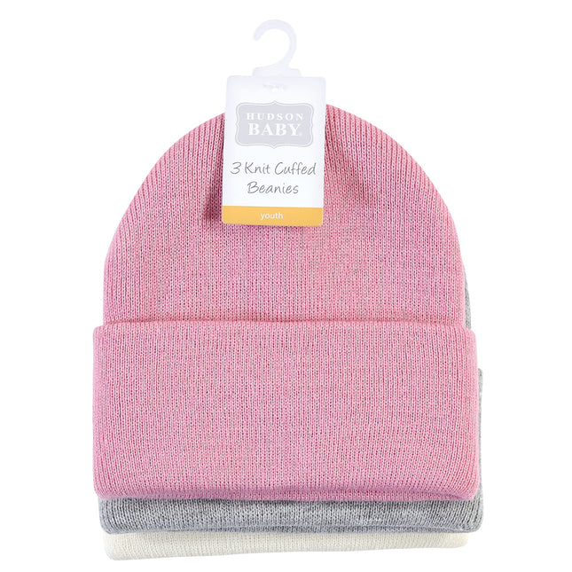 Hudson Baby Unisex Baby Knit Cuffed Beanie 3pk, Orchid Pink, Youth