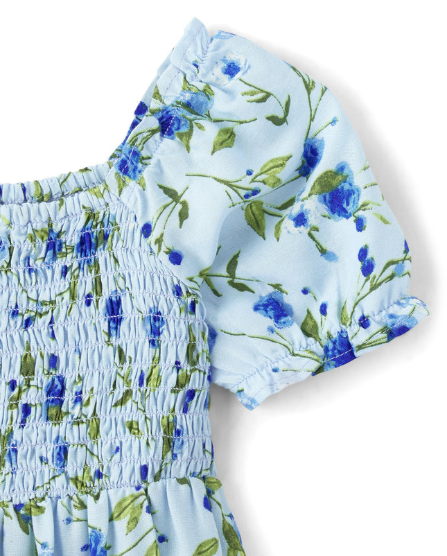 The Children's Place Baby Girls' One Size and Toddler Short Sleeve Dressy Special Occasion Dresses, Whirlwind Blue Floral, 3T