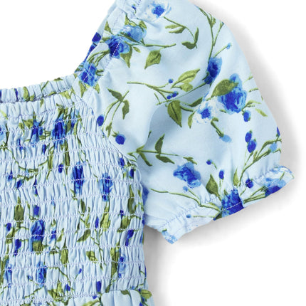 The Children's Place Baby Girls' One Size and Toddler Short Sleeve Dressy Special Occasion Dresses, Whirlwind Blue Floral, 2T