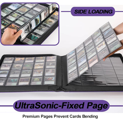 Premium 2000 Pocket Card Binder - 20 Pocket Trading Card Binder with Sleeves Fits 2000 Cards, Ringless Card Album for TCG - Model A，Classic Purple