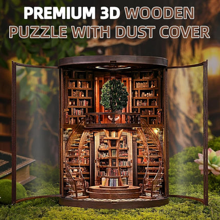 Book Nook Kits for Adults - CRIOLPO DIY Miniature House 3D Wooden Puzzle with Sensor LED Light - Bookshelf Decor Bookend Craft Kit for Teens