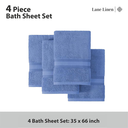 LANE LINEN 100% Cotton 4 Pack Bath Sheets (35"x66") - Zero Twist Cotton Extra Large Bathroom Towels - Quick Dry, Soft & Absorbent Oversized Bath Towels - Machine Wash in Cold Water - Cerulean Blue