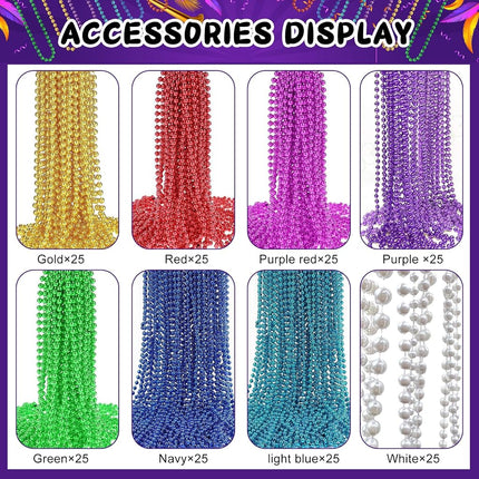 Elefama 200PCS Mardi Gras Beads Necklaces Bulk 33 Inch 7 mm Purple Blue Pink Silver Gold Red Green Mardi Gras Beaded Necklaces Glow Party Throw Parade Beads Mardi Gras Decorations for Women Men Kids