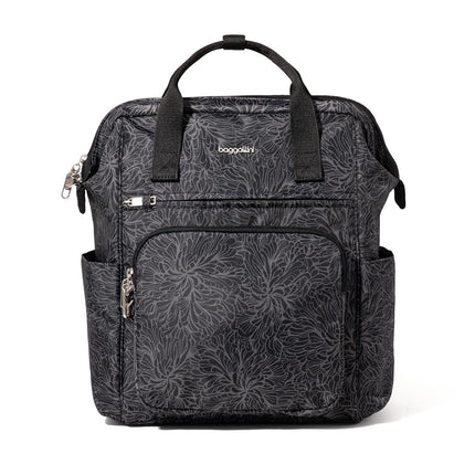 Baggallini Mochila antirrobo Windsor Securtex para mujer para viajes, trabajo y universidad, RFID y cremallera con cierre, portátil de hasta 16", estampado Midnight Blossom, M