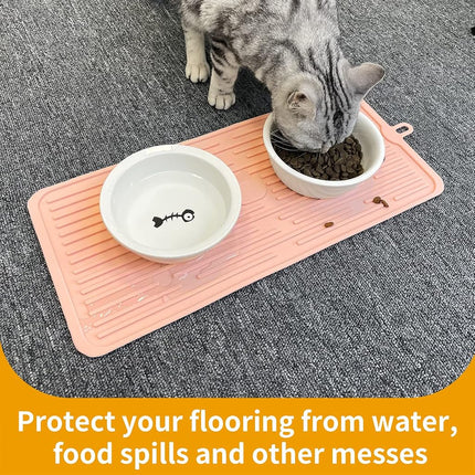 Ptlom Pet Placemat for Dog and Cat, Mat for Prevent Food and Water Overflow, Suitable for Medium and Small Pet, Grey, Silicone