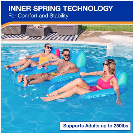 SwimWays Spring Float Premium Recliner Pool Lounger, Inflatable Pool Floats Adult with Fast Inflation for Ages 15 & Up, Sky Blue