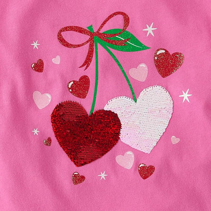 The Children's Place Girls' Long Sleeve Graphic Top with Back Detail, Cherry Hearts, Large