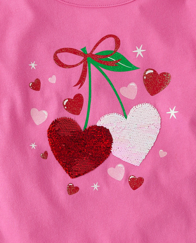Haut graphique à manches longues avec détail au dos pour filles The Children's Place, cœurs cerise, moyen