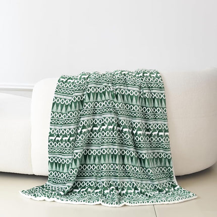 Elegant Comfort Reversible and Ultra-Plush Flannel Fleece-Winter Christmas Sherpa Throw- Lightweight Soft and Cozy-Holiday Decorative Throw, Perfect for Lounging, 50 x 60 inches, Emerald Green Deer
