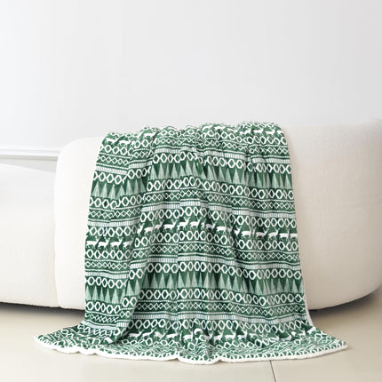 Elegant Comfort Reversible and Ultra-Plush Flannel Fleece-Winter Christmas Sherpa Throw- Lightweight Soft and Cozy-Holiday Decorative Throw, Perfect for Lounging, 50 x 60 inches, Emerald Green Deer