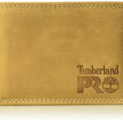 Timberland PRO Men's Leather RFID Wallet with Removable Flip Pocket Card Carrier, Wheat/Pullman, One Size