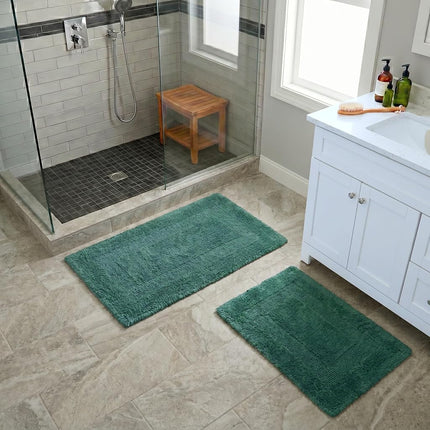 Lavish Home 2-Piece Cotton Bathroom Mat Set - Machine Washable Bath Mats for Bathroom, Kitchen, or Laundry Room (Green, 56 x 89 cm Rectangular)