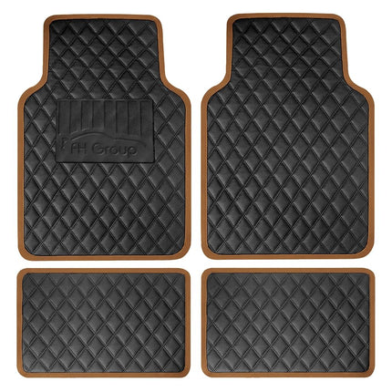 FH Group F12003BROWN Universal Fit Diamond Pattern Faux Leather Beige Automotive Floor Mats fits most Cars, SUVs, and Trucks
