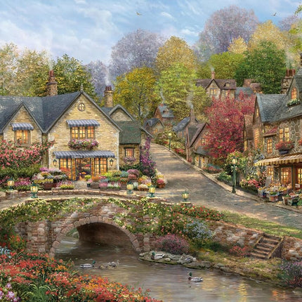 Ceaco - Thomas Kinkade - Summer in Cobblestone Village - 1000 Piece Jigsaw Puzzle for Adults - Collectible Tin Case - Finished Size is 26.6 x 19