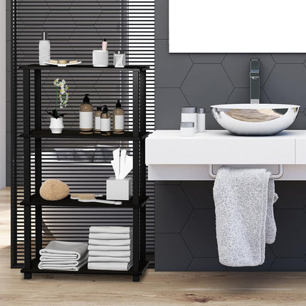 Furinno TURN-S-TUBE 4-Tier Tool-Free Corner Open Shelf, Espresso