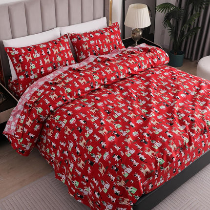 Elegant Comfort Ultra Soft 4-Piece 100% Turkish Cotton Flannel Sheet Set - Holiday Christmas Flannel Sheets, Warm and Cozy Premium Quality, Deep Pocket Fitted Sheet- Twin, Cats in Holiday