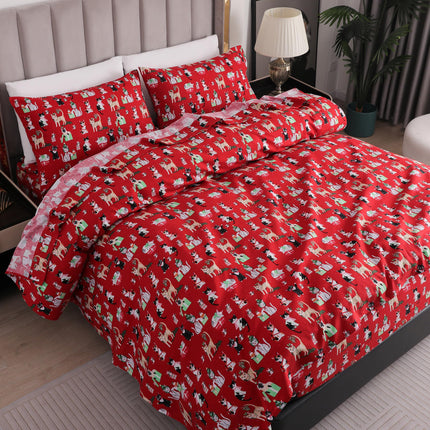 Elegant Comfort Ultra Soft 4-Piece 100% Turkish Cotton Flannel Sheet Set - Holiday Christmas Flannel Sheets, Warm and Cozy Premium Quality, Deep Pocket Fitted Sheet- Twin XL, Cats in Holiday
