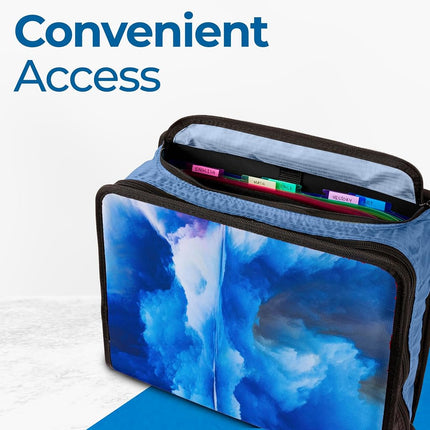 Case-it Mighty Zip Tab School Zipper Binder | 3-Inch O-Rings, 600-Sheet Capacity, 5-Subject Expanding File Folder, Multiple Pockets & Storage Organizer, Shoulder Strap | D-146 Glacier