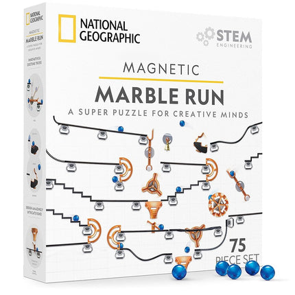 NATIONAL GEOGRAPHIC Magnetic Marble Run - 75-Piece STEM Building Set for Kids & Adults with Magnetic Track & Trick Pieces & Marbles for Building A Marble Maze, STEM Project (Amazon Exclusive)