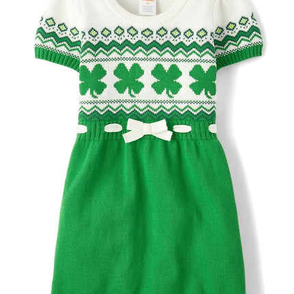 Gymboree Girls' and Toddler Short Sleeve Sweater Dress, Shamrock, 3T