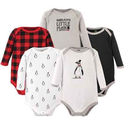 Hudson Baby Lot de 5 grenouillères à manches longues pour bébé, motif pingouin, 3-6 mois