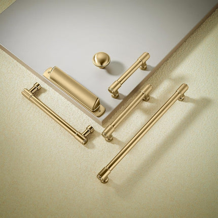 khtumeware 10 Pack Brushed Brass Cabinet Pulls 3 Inch(76MM) Hole Centers Kitchen Brushed Gold Cabinet Handles Cabinet Hardware Kitchen Handles for Cabinets Cupboard Handles Drawer Pulls