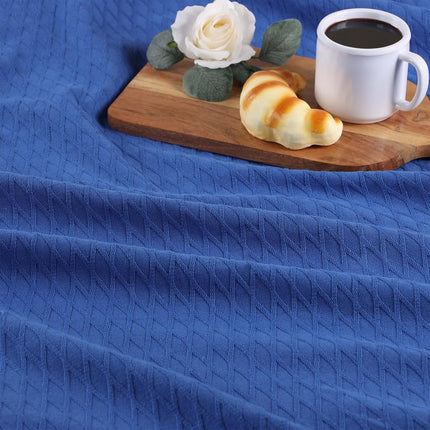 Superior 100% Cotton Thermal Blanket, Soft and Breathable Cotton for All Seasons, Bed Blanket and Oversized Throw Blanket with Luxurious Diamond Weave - Full/Queen Size, Merritt Blue