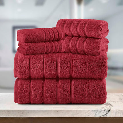 Elegant Comfort 4 Lines Viscose Stripe 6-Piece Premium Towel Set - 100% Turkish Cotton High Absorbent Luxury Bathroom Towels – Includes 2 Washcloths, 2 Hand Towels and 2 Bath Towels Set, Burgundy