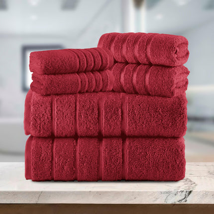 Elegant Comfort 4 Lines Viscose Stripe 6-Piece Premium Towel Set - 100% Turkish Cotton High Absorbent Luxury Bathroom Towels – Includes 2 Washcloths, 2 Hand Towels and 2 Bath Towels Set, Burgundy