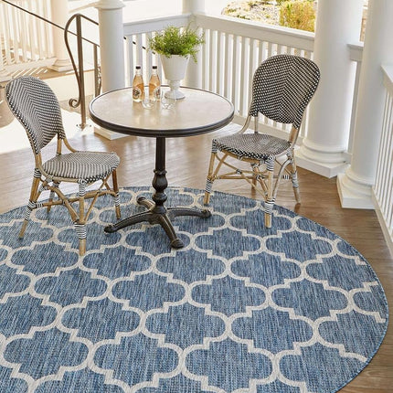 Unique Loom Outdoor Trellis Collection Area Rug - Trellis (Round 3' 3" x 3' 3", Navy Blue/Ivory)