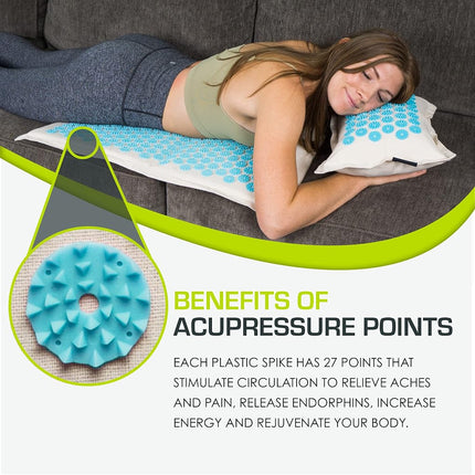 ProsourceFit Ki Acupressure Mat and Pillow Set with 100% Natural Linen and Coconut Fiber Filling; Spike Mat for Back and Neck Pain Relief, Muscle Relaxation, and Stress Relief, Natural Aqua