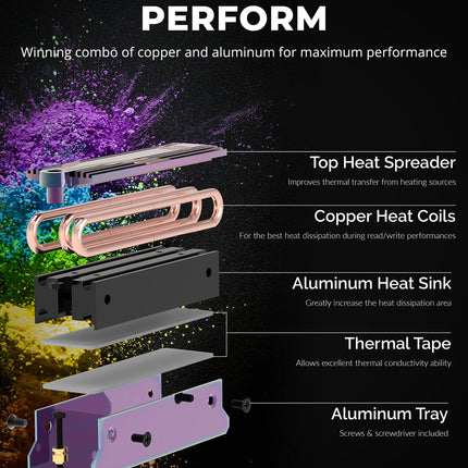 SABRENT SSD M.2 NVMe Gaming Heatsink with built-in screw, Aluminum m2 heatsink with thermal Silicone cooling Pads, NGFF SATA Heat Pipe Cooler fits PC, desktop computer, DIY computer builder, PS5