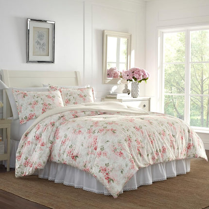 Laura Ashley Wisteria Bedding Set, Cotton, Pink/Green/Off White, Twin
